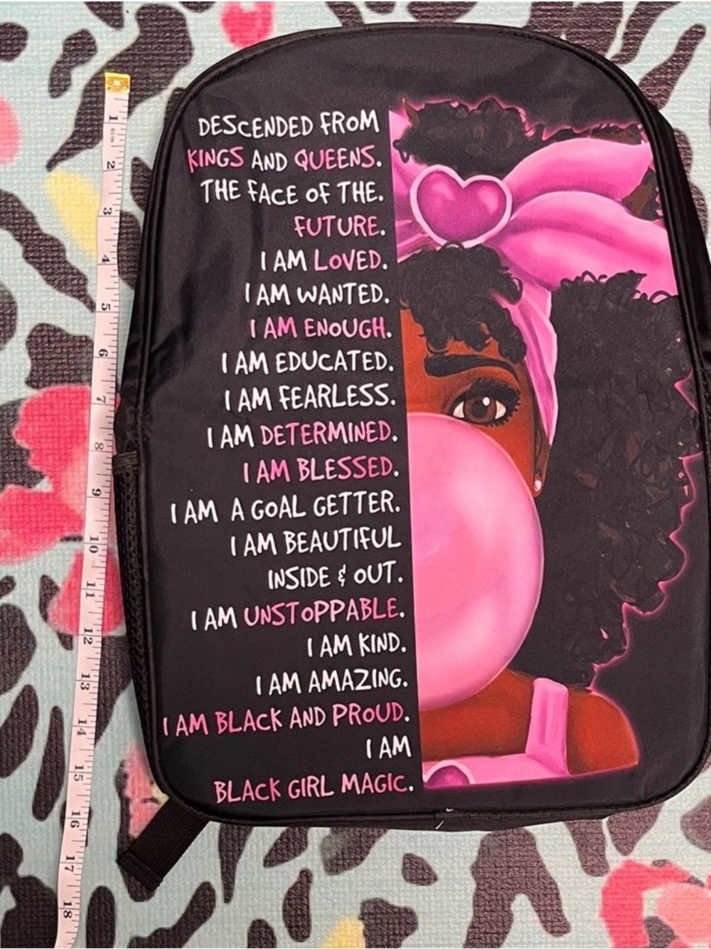 African American Black Girl Magic Backpack School Bookbag Pink Afro Art
